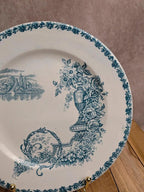 Assiette à dessert terre de fer Clairefontaine Buffon bleu décor paysage ancien