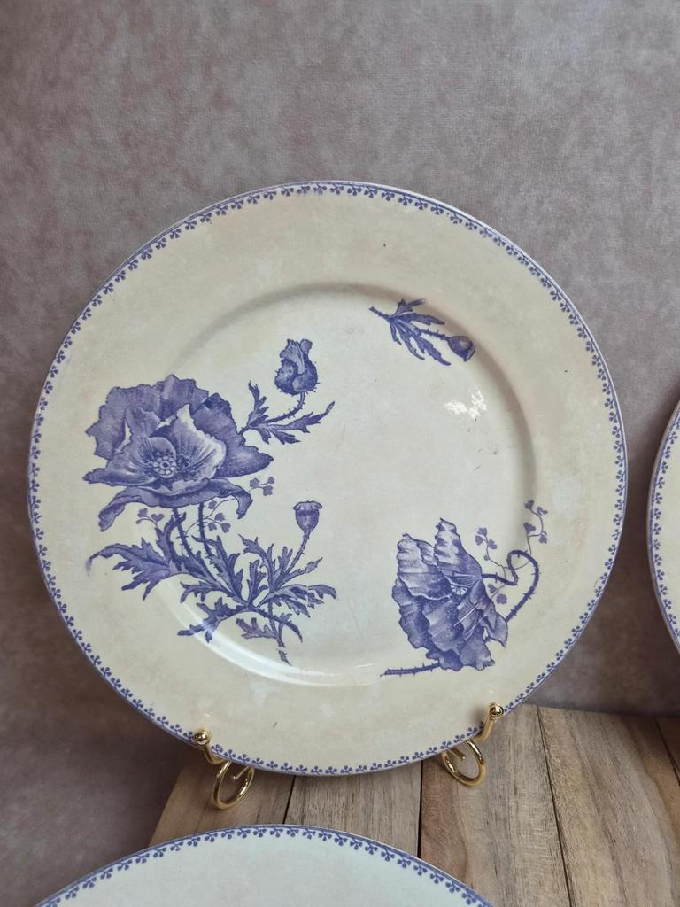 Lot de 6 assiettes plates terre de fer Sarreguemines Feria décor violet ancien