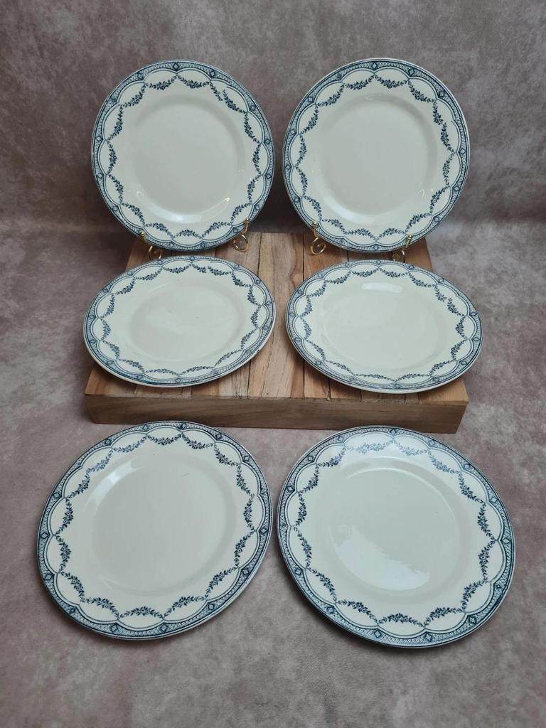 Lot de 6 assiettes à dessert anciennes Salins “petit Trianon” terre de fer bleu 💙🍰