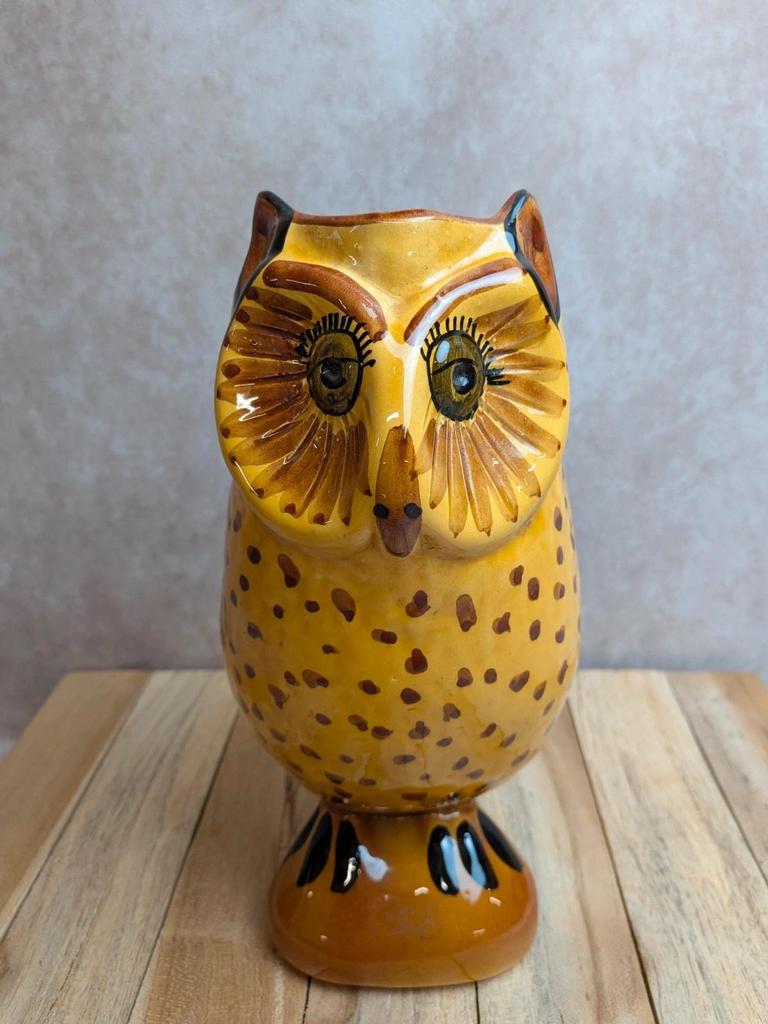 Pichet zoomorphe vintage en céramique émaillée – Chouette hibou
