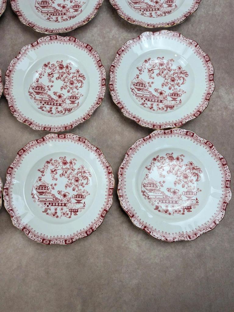 Lot de 12 assiettes creuses Seltmann Weiden Bavaria Theresia rouge