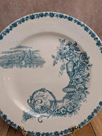 Assiette à dessert terre de fer Clairefontaine Buffon bleu décor paysage ancien