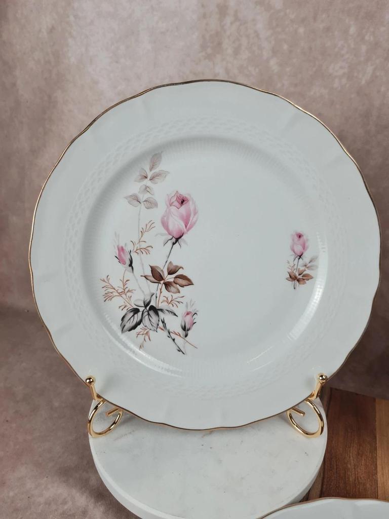 🩷 Lot de 6 assiettes en porcelaine Tognana – motif roses anciennes & liseré doré 🇮🇹
