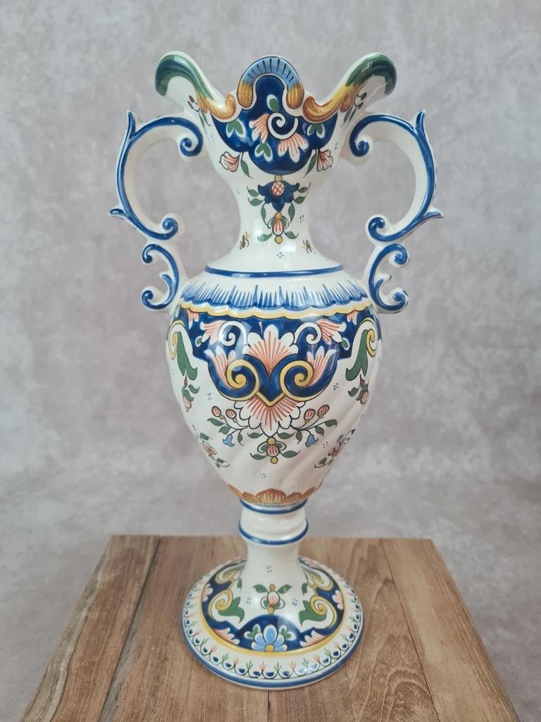 Vase faïence Desvres signé Maryse Rigaut 🎨 décor Rouen peint main