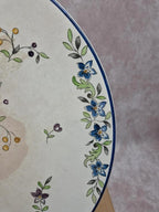 Grand plat terre de fer Longchamp Cléry décor oiseau