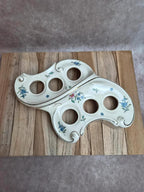 Porte-œufs ancien en faïence décor floral – 6 œufs – Anse centrale – Style Sarreguemines