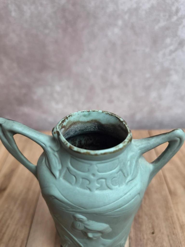 Vase Art nouveau Schäfer & Vater Jugendstil biscuit vert vers 1900
