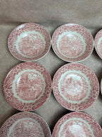 Coupelles anglaises terre de fer Broadhurst Staffordshire toile de Jouy rouge