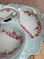 Mendiant ancien en porcelaine – 3 compartiments – décor de roses