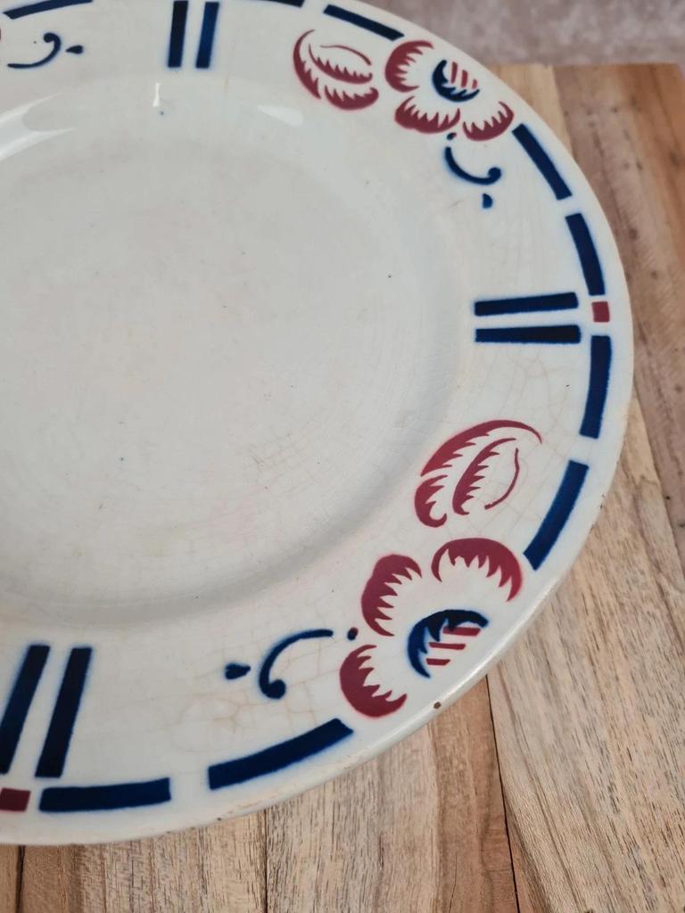 Compotier sur pied ancien Gien – Décor floral bleu & rouge