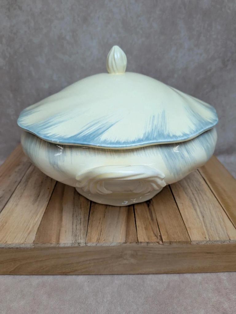 Soupière Terre de fer Salins décor bleu nuagé