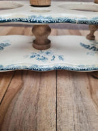 Serviteur huile vinaigre ancien Terre de Fer attribué Gien décor floral bleu 💙