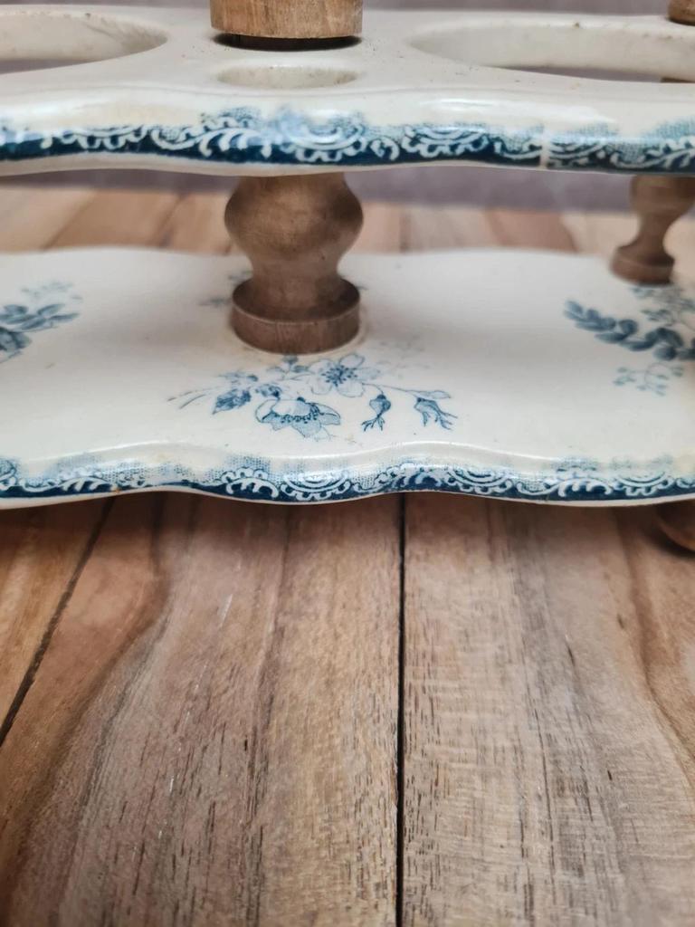 Serviteur huile vinaigre ancien Terre de Fer attribué Gien décor floral bleu 💙