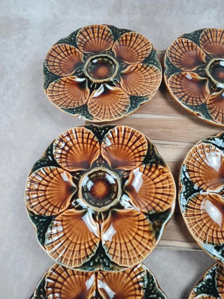 Superbe lot vintage : 12 assiettes à huîtres + grand plat Sarreguemines