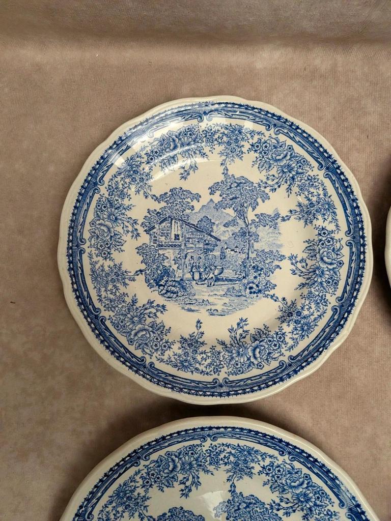 Lot de 6 assiettes à dessert Lunéville The Cottage décor toile de Jouy bleu