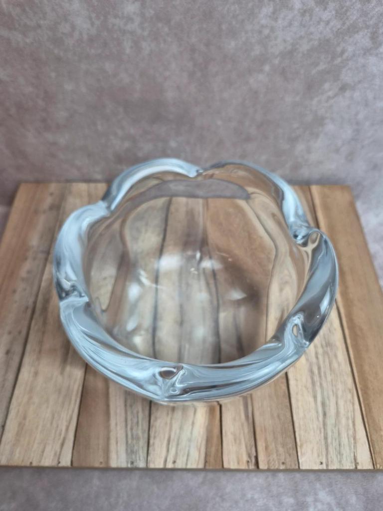 Grande coupe en cristal massif Kosta signée – design scandinave vintage