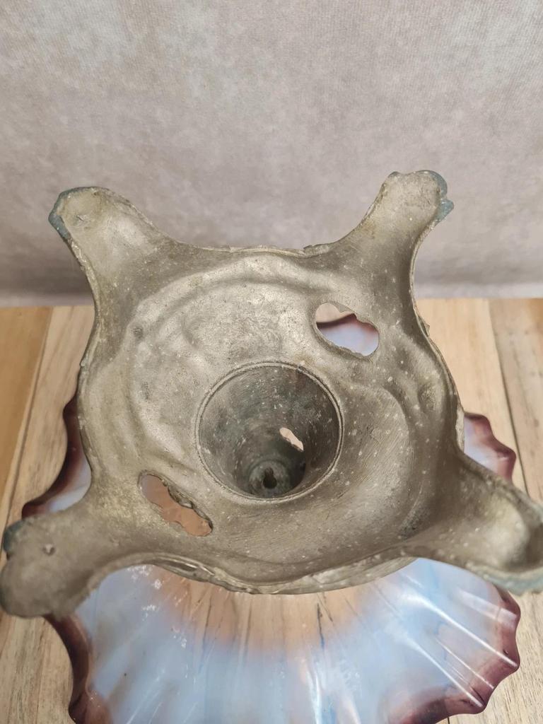 Coupe ancienne Art nouveau en métal argenté et verre opalin violine 🌿
