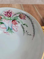 Lot de 2 tasses et sous-tasses en porcelaine Limoges – décor peint main signé