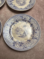 Lot de 8 assiettes à dessert anciennes anglaises J. Marshall & Co Bosphorus faïence violette Xixe