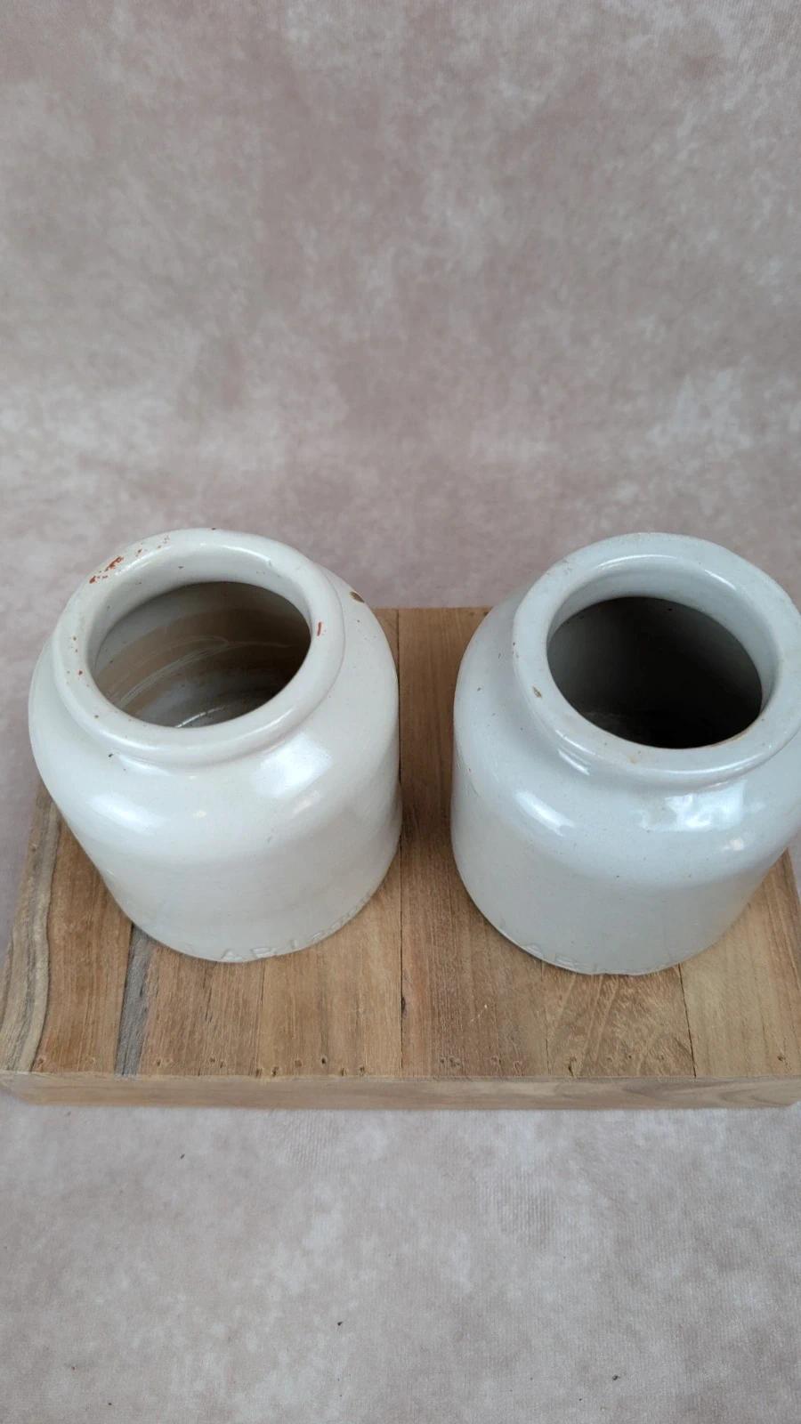 Deux pots anciens en grès blanc Lar Lagny – déco vintage campagne 🏺🤍