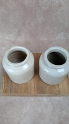 Deux pots anciens en grès blanc Lar Lagny – déco vintage campagne 🏺🤍