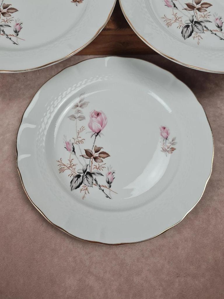 🩷 Lot de 6 assiettes en porcelaine Tognana – motif roses anciennes & liseré doré 🇮🇹
