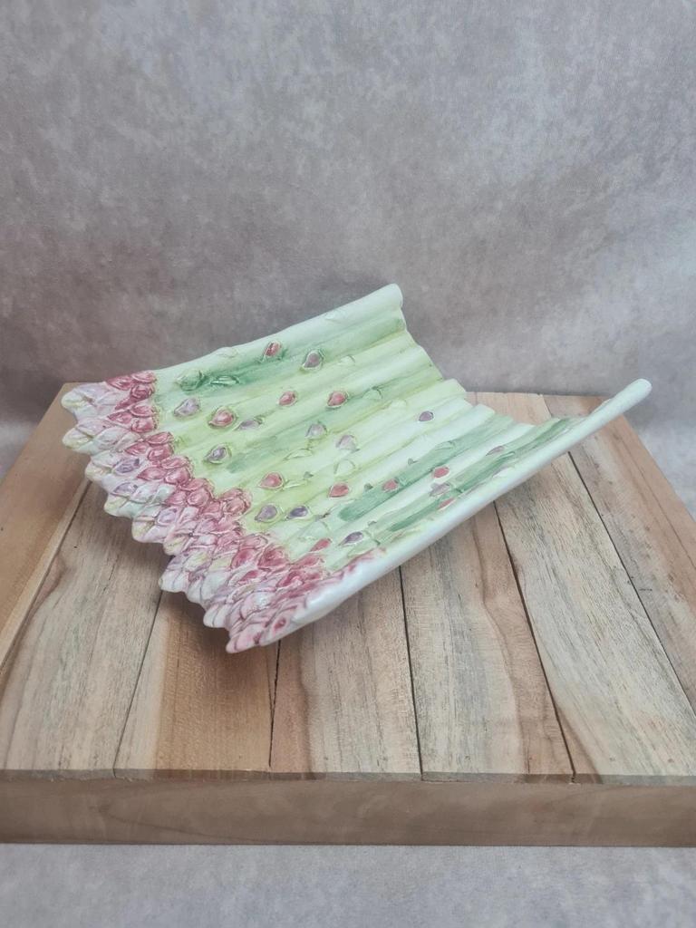Plat à asperges barbotine ancien décor naturel 🌿🥀