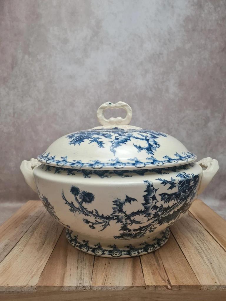 Soupière ancienne Gien modèle Chardon – Terre de fer bleu