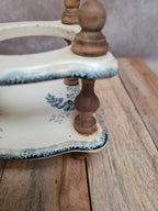Serviteur huile vinaigre ancien Terre de Fer attribué Gien décor floral bleu 💙