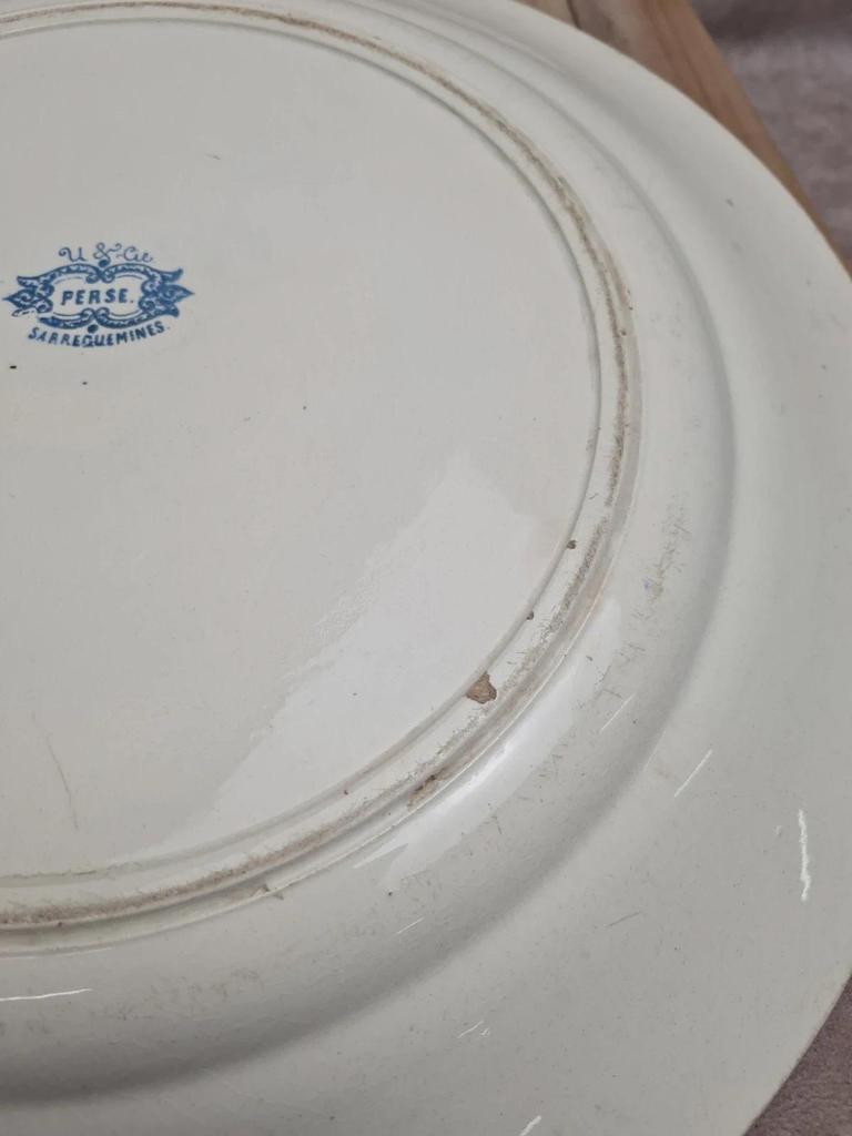 Grand plat Terre de Fer Sarreguemines Perse décor oriental bleu Xixe