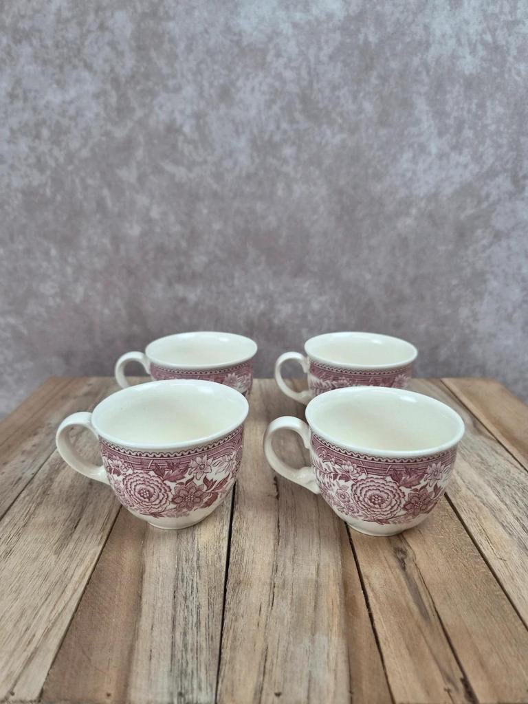Lot de 4 tasses Villeroy & Boch Burgenland rouge – Décor floral vintage