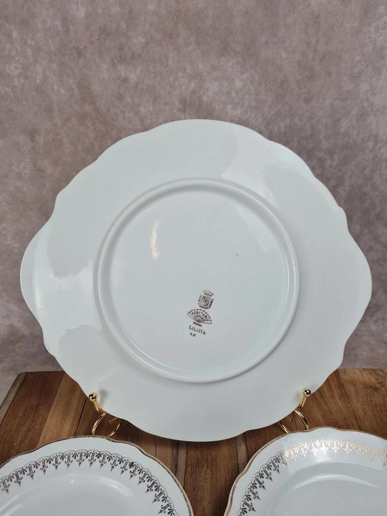 💐 Charmant service à gâteau Digoin & Sarreguemines, Modèle Lilitia, 6 assiettes + 1 grand plat