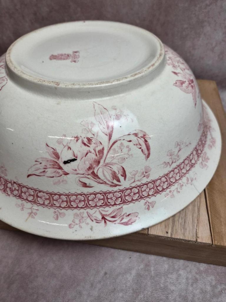 Bassine de toilette ancienne Gien Mireille rose 🌸 Terre de fer porcelaine opaque