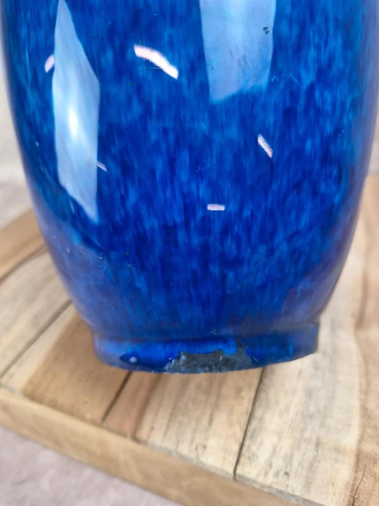 Grand vase Paul Milet Sèvres bleu flammé Art Déco céramique française 30 cm