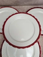 Lot de 4 grandes assiettes anciennes faïence liseré rouge festonné