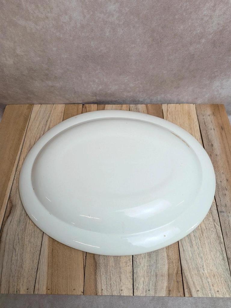 Plat ovale terre de fer anglaise toile de Jouy rouge