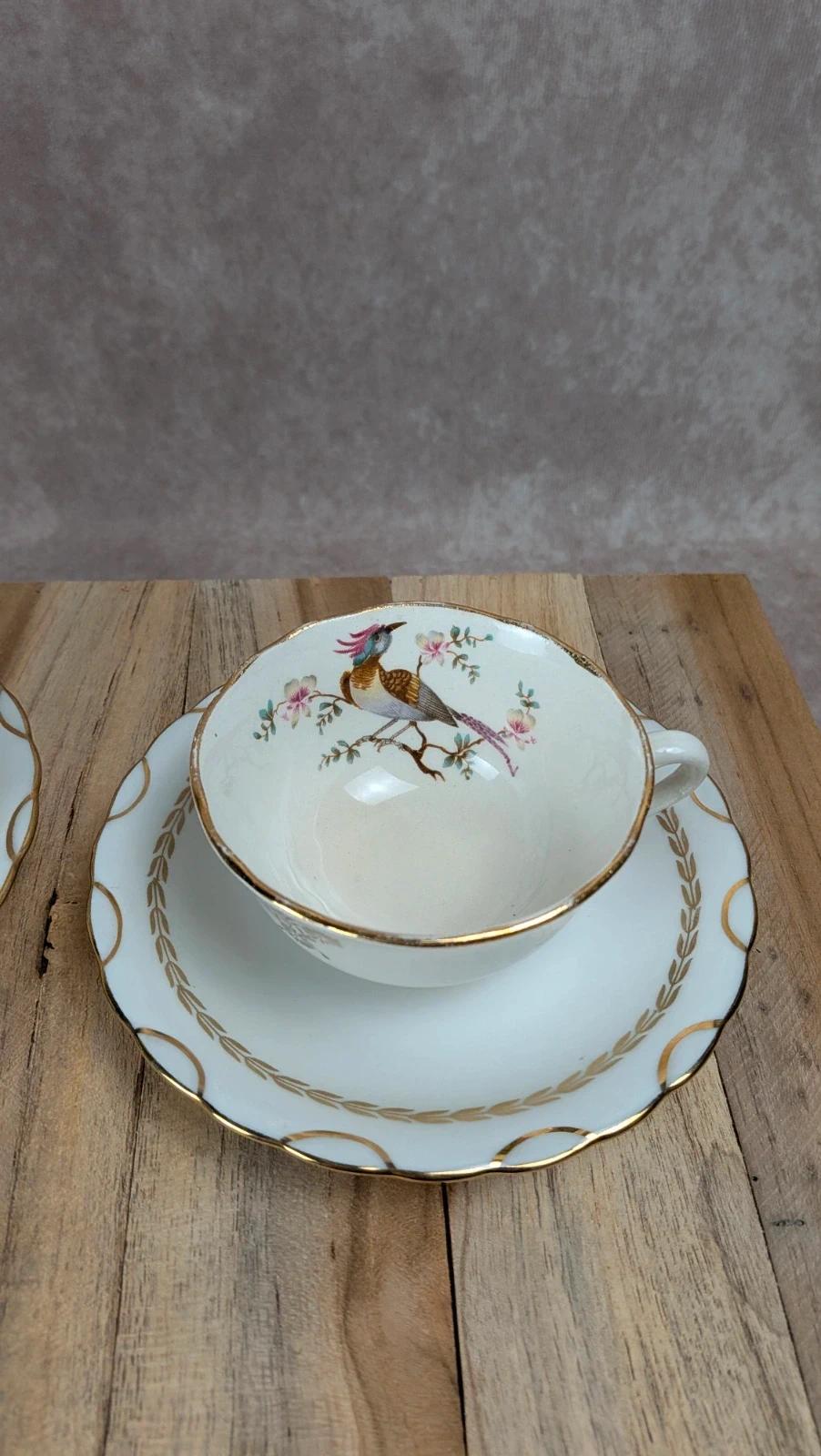 Lot de 2 tasses Gien Yokohama & 2 soucoupes M&s – porcelaine française