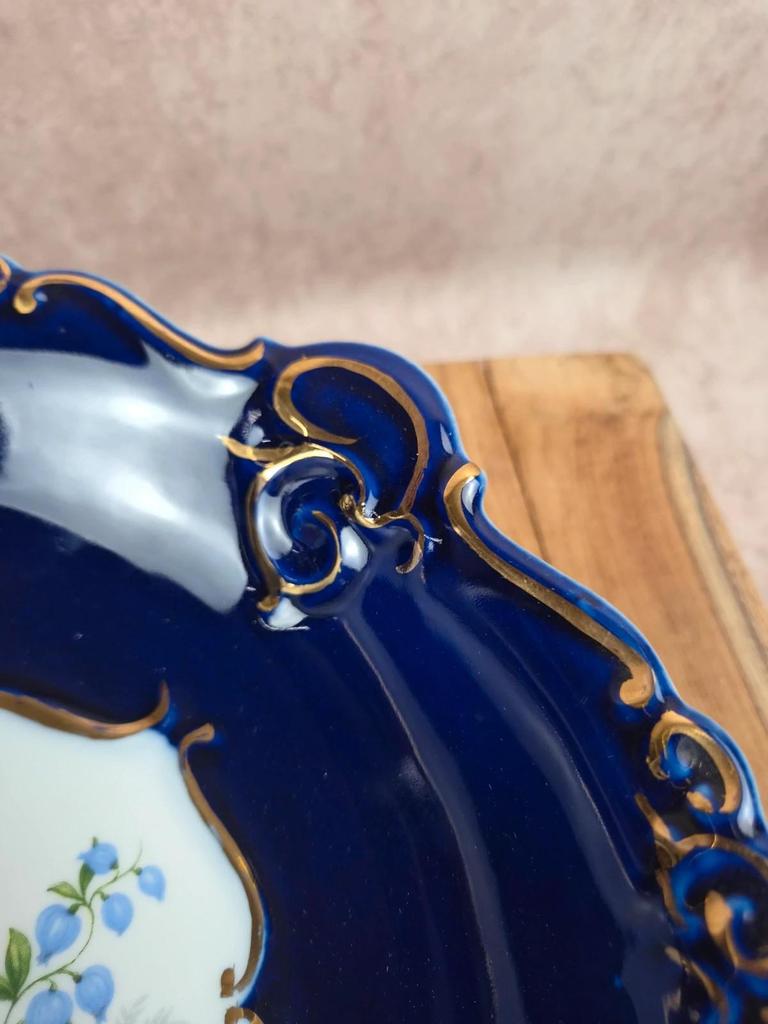 Saladier vintage en porcelaine Porfin Cluj-napoca – bleu cobalt et doré