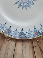 Assiette ancienne terre de fer St Amand modèle 6014 bleu & orange décor oriental 24 cm