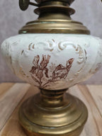 Lampe ancienne détournée – pied en terre de fer & laiton – esprit brocante