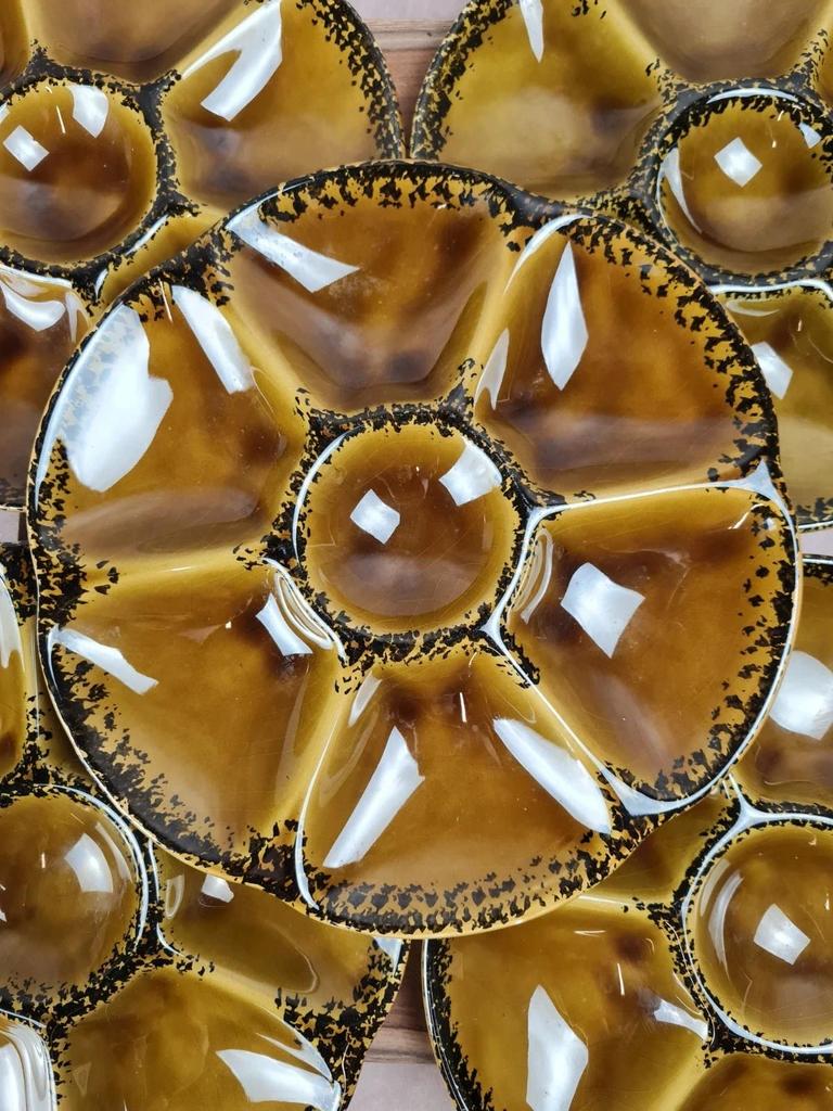 Lot de 8 assiettes à huîtres Gien, magnifique service vintage
