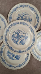 Lot de 6 assiettes plates anciennes Rotterdam décor bleu moulin