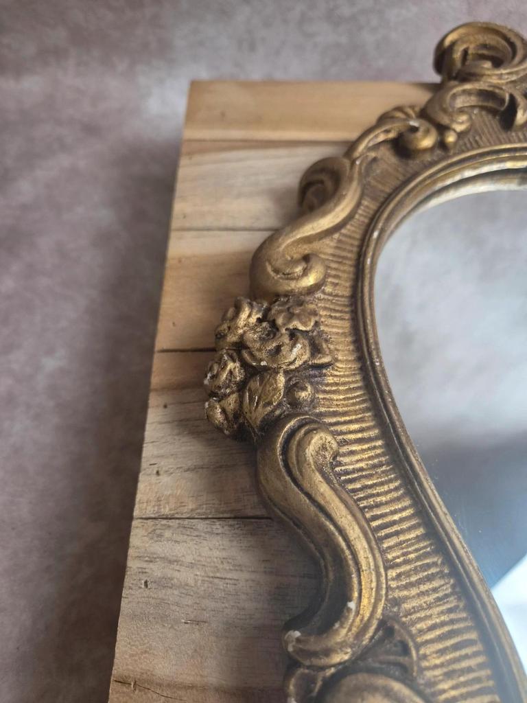 Miroir ancien doré en stuc – style Louis Xv rocaille – 42 cm