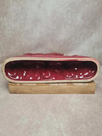 Sculpture vintage jument & poulain signée Jean – céramique rouge et dorure