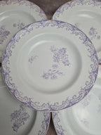 Lot 5 assiettes creuses Terre de Fer Creil & Montereau Service Louis Xv lilas rare