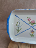 Grand plat à cake Porcelaine de Limoges peint main signé – décor floral