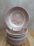 Coupelles anglaises terre de fer Broadhurst Staffordshire toile de Jouy rouge