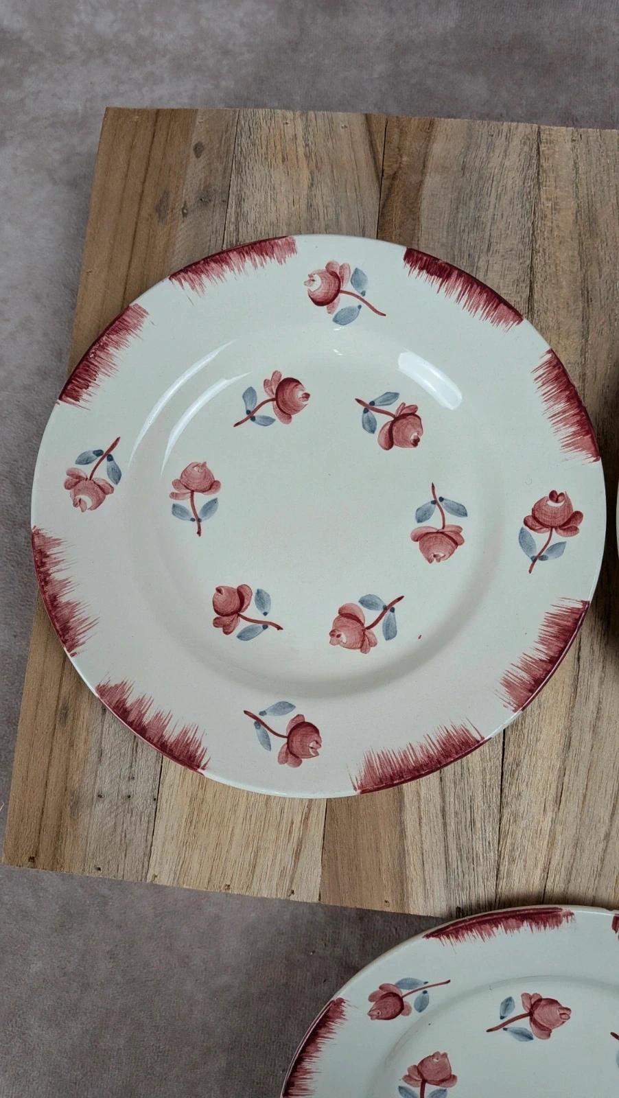 Lot de 3 assiettes à dessert Gien Venise peintes à la main