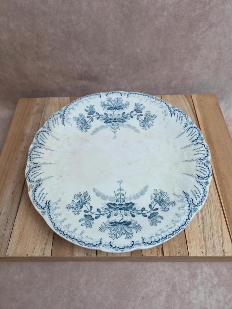 Compotier ancien terre de fer Saint-amand & Hamage – modèle Régence bleu