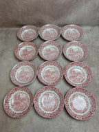 Coupelles anglaises terre de fer Broadhurst Staffordshire toile de Jouy rouge